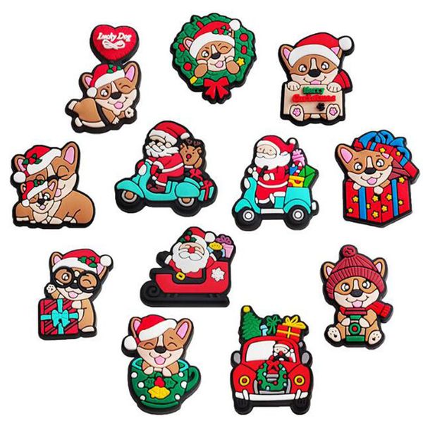 

christmas series croc shoe charms cute cartoon clog shoecharms buckle wristband bracelet decoration part, White;pink