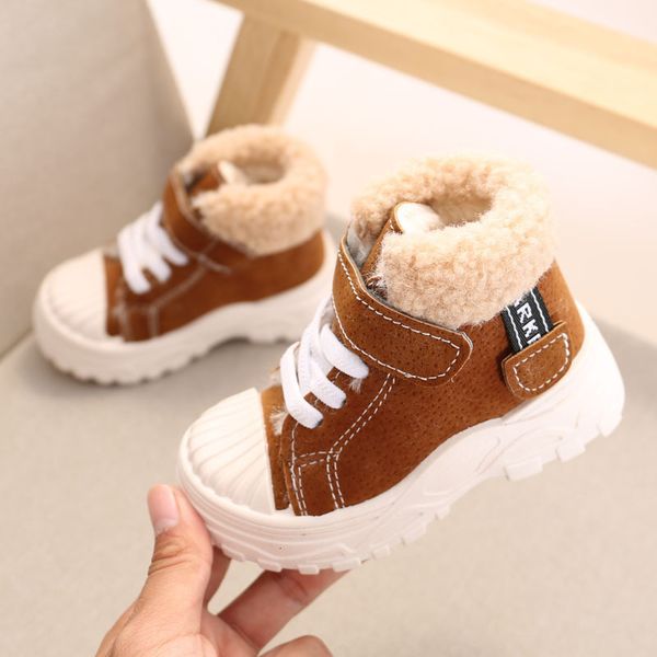 

boots children warm short winter boys plus thicken velvet cotton shoes girls waterproof snow baby infant botas 221121, Black;grey