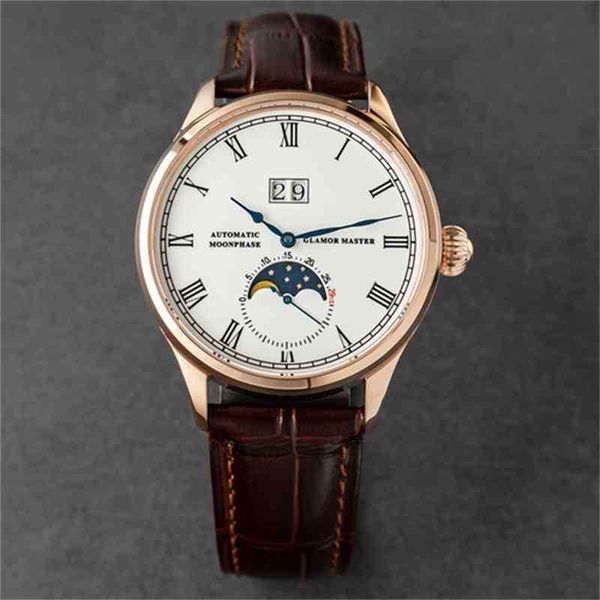 

sapphire mechanical men's moon phase automatic watch calendar luxury chronographe date steel 4xtg, Slivery;golden
