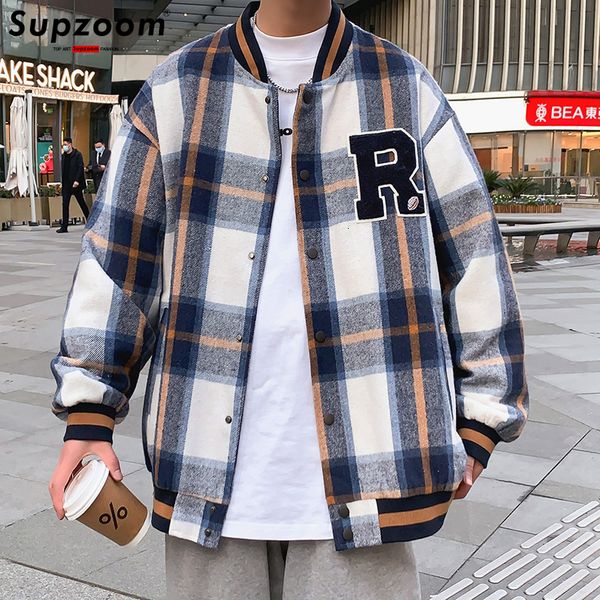 

men's leather faux supzoom arrival rib sleeve embroidery bomber men cotton loose casual fashion coat vintage plaid baseball jacket 2211, Black