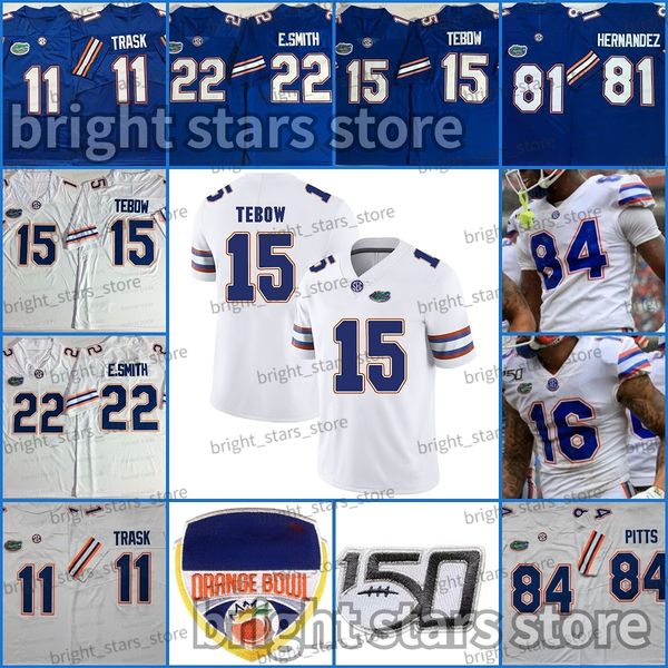 

florida gators 11 kyle trask football jersey 15 tim tebow 84 kyle pitts 22 e.smith ncaa mens college wears jerseys stitched white blue, Black