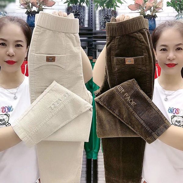 

women's pants capris spring women letter embroidery corduroy harem pants mom high waist loose style trousers female elegant vintage pan, Black;white