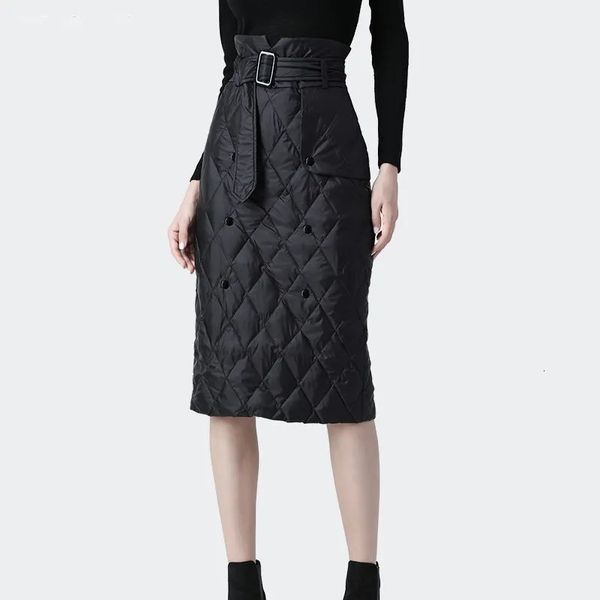

skirts down cotton skirt halflength women autumn winter midlength high waist bag hip warm long 221122, Black