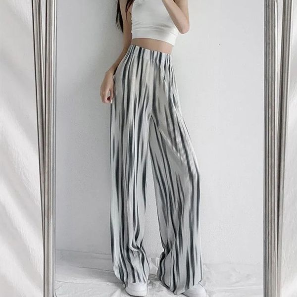 

women's pants capris lucyever korean white tie-dye long women harajuku streetwear high waist straight trousers summer casual wide leg 2, Black;white