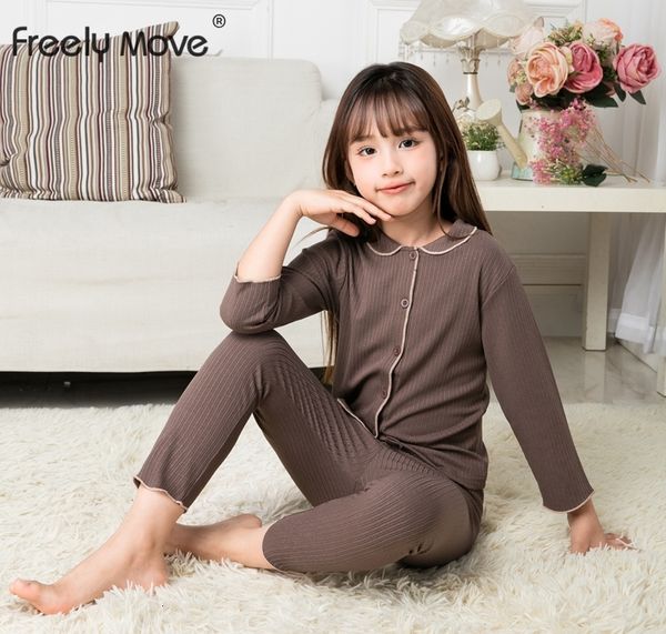 

pajamas y move spring autumn boys girls button down lapel childeren clothing sets kids solid color homewear 221121, Blue;red