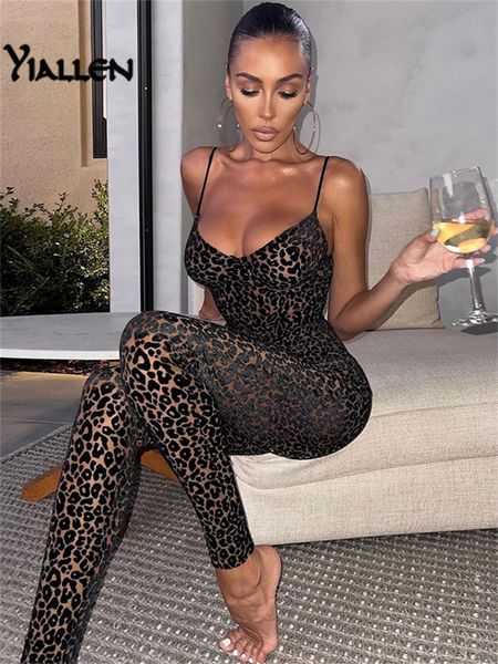 

women's jumpsuits rompers yiallen autumn fashion leopard print v neck skinny women sleeveless backless workout female activewear 221122, Black;white