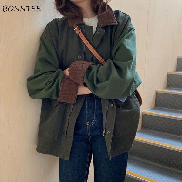 

womens jackets basic women panelled vintage zipup leisure allmatch cozy pockets college chic baggy cargo female streetwear autumn 221122, Black;brown