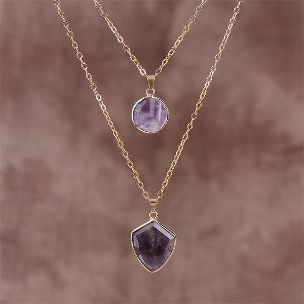 

chokers purple crystal stones protection shield pendant necklace choker jewelry gifts for her 221121, Golden;silver