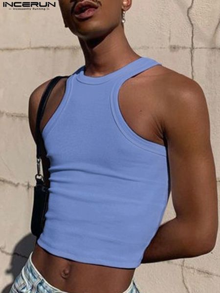 

men' tank incerun men tank solid color oneck sleeveless streetwear fitness casual vests fashion leisure summer men clothing 7 221122, White;black