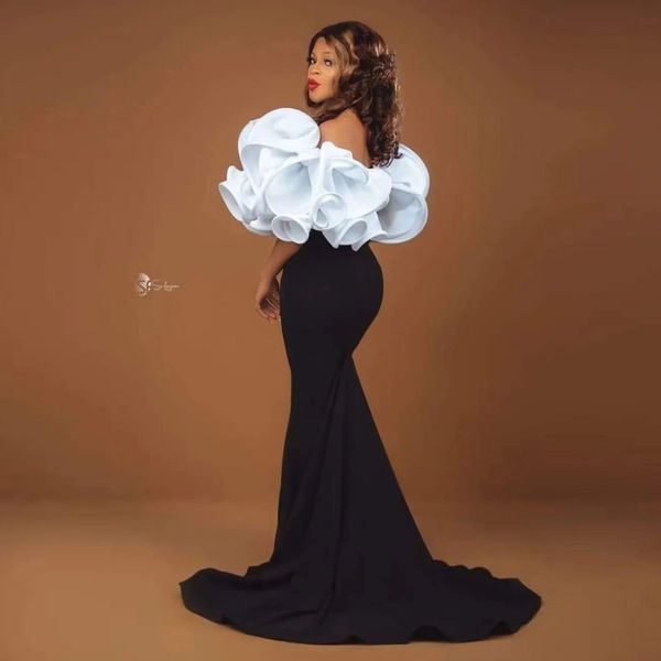 

african elegant strapless evening dress for black girls white ruffles mermaid prom dresses vestidos de noche custom made