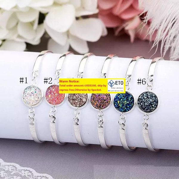 

druzy bangles round natural geode stone rhinestone pave drusy charm adjustable bracelets for womenladies fashion jewelry, Golden;silver