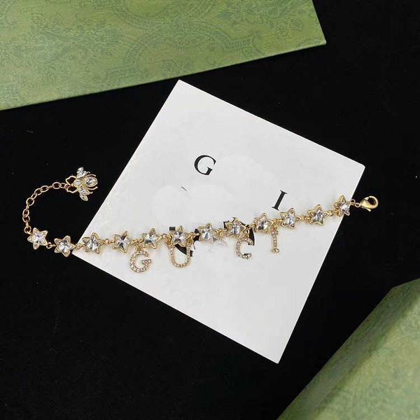 

2023 designer new jewelry letter pentagram insect rhinestone necklace bracelet earrings brass minority set, Silver