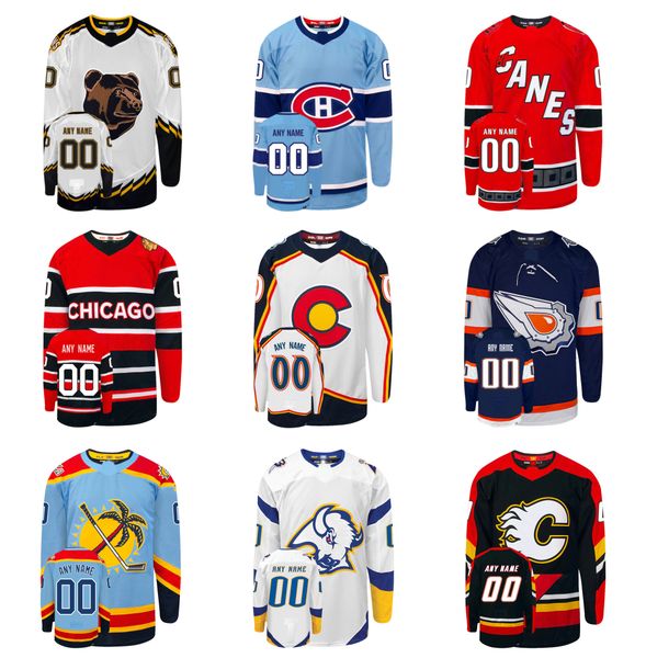 

2022 reverse retro custom hockey jerseys ducks coyotes canadiens flames bruins hurricanes blackhawks avalanche stars oilers sabres canucks s, Black;red