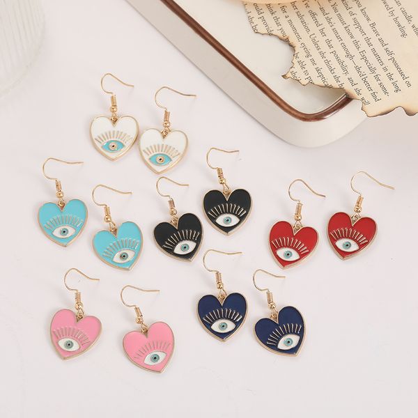 

colorful enamel heart evil eye charms earrings dripping oil turkey lucky dangle earrings personality wholesale elling, Golden
