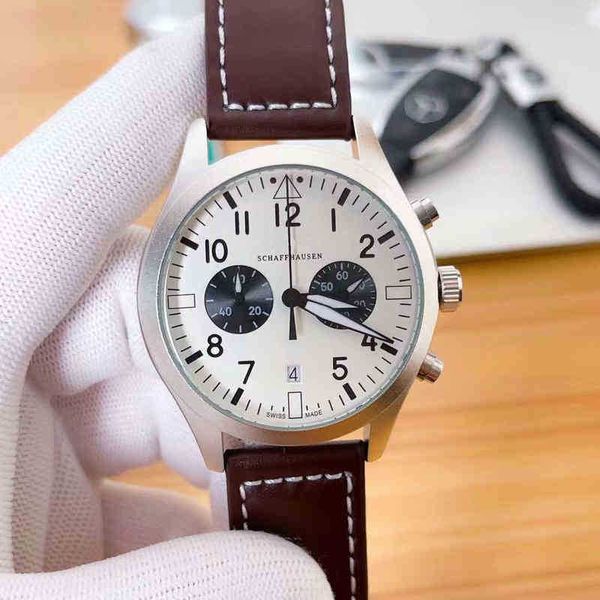 

luxury men watch mechanical movement automatic wriswatch r1v5 pilot multifunctional trend design calfskin strap timing waterproof movement f, Slivery;brown