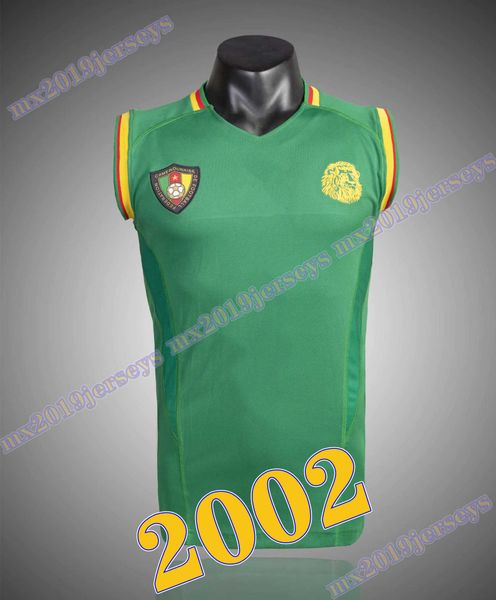 

2002 soccer jerseys cameroon home shirt retro jersey eto'o geremi wome song djemba-djemba 02 classic football shirts, Black;yellow