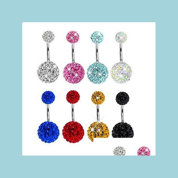 

navel bell button rings stainless steel crystal ball belly ring navel bell button rings piercing jewelry women body drop deliv dhlki, Silver