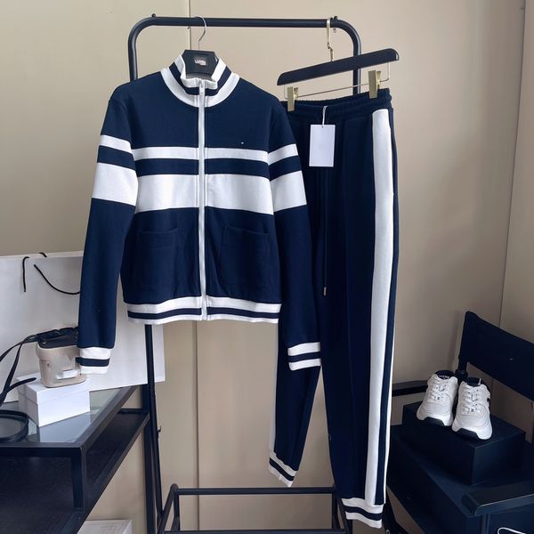 

women's luxury designer designs latest style stand collar color blocking jacket elastic waist pants suit in autumn and winter, White