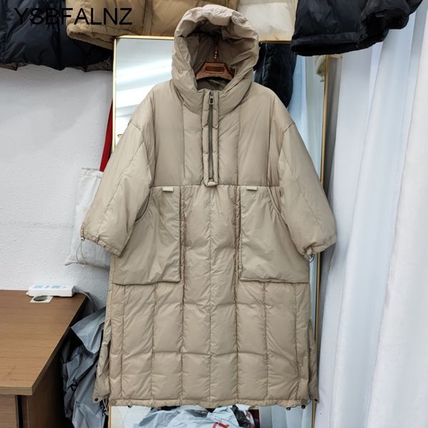

women's down parka white duck long jacket loose oversized hooded coat autumn winter outerwear coats casual clothes female 221121, Black