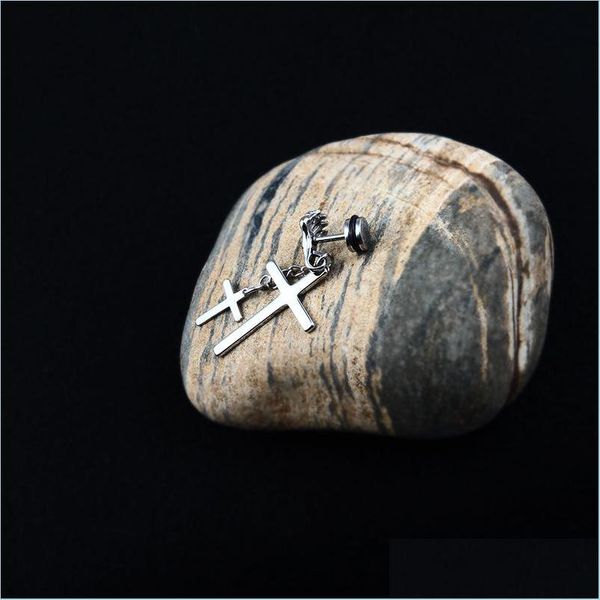 

dangle chandelier hand cross earrings dangle stainless steel black gold chain ear rings for women men hip hop fashion jewelry drop dhuky, Silver