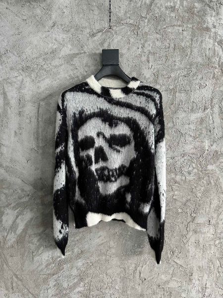 

mens designer sweaters men clothing knit shirt neck pullover cashmere long slim fit coats single row buckle mohair skull skeleton print wool, White;black