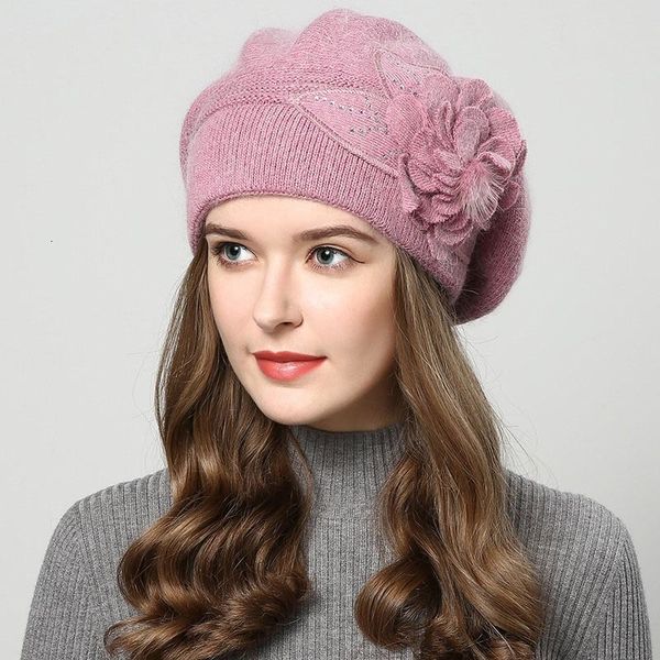 

berets beret hat femme women cotton wool brand knitted beanie fashion flower autumn winter hats for caps 221122, Blue;gray