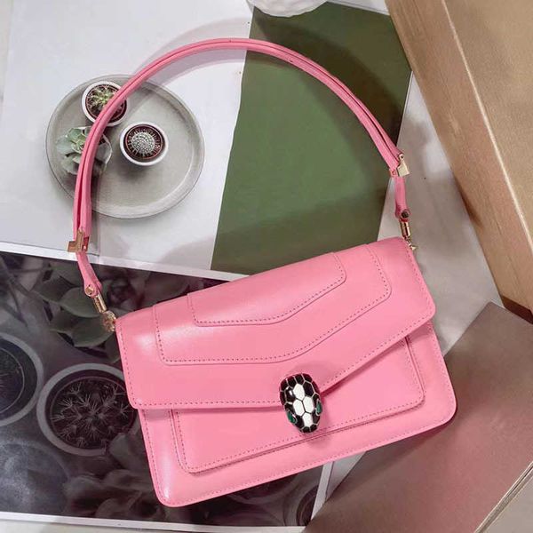 

evening bags enamel snake head buckle bag one shoulder underarm bag pink texture premium
