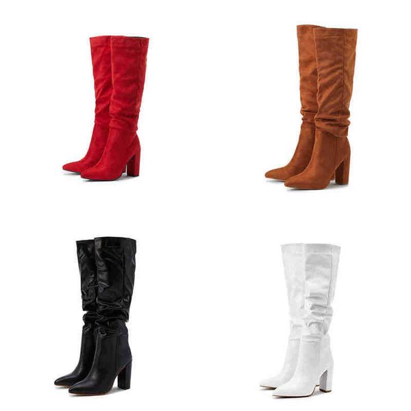 

boots winter new women's boots fashionable pointed toe folds catwalk long tube thick heel high heeled boots 220913, Black