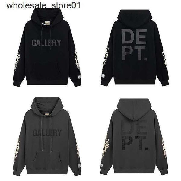 

men's hoodies designer sweatshirts galery dept flame print letter fat man loose fashion hoodie, Black