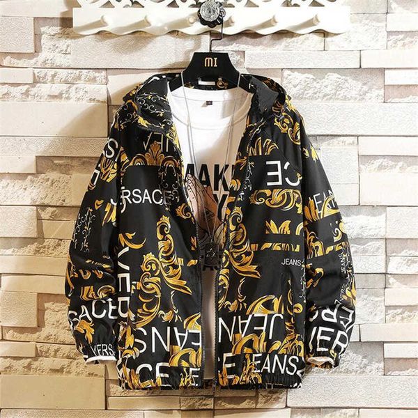 

spring autumn letter printed jacket men fashion hooded coat slim fit men's windbreaker hip hop streetwear casual clothing, Black;brown