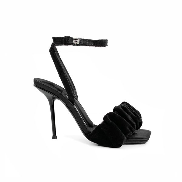 

explosion women's sandals shoes luxury high-heeled high heel square head classic design shoe sheepskin satin italy fashion logo velure, Black