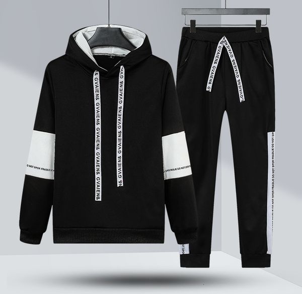

men's hoodies sweatshirts casual tracksuits men 2 pieces sets hooded sweatshirt sweatpants sportswear streetwear hoodies mens clothing, Black