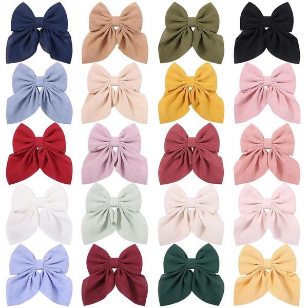 

new women solid color hair accessories chiffon bowknot hair clips girls print bow hairpins ribbon butterfly barrettes kids headwear, Slivery;white