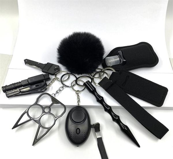 

self defense keychain suit personal for girls women safety key ring with hand sanitizer bottle holder pompom whistle 2208183032919, Slivery;golden