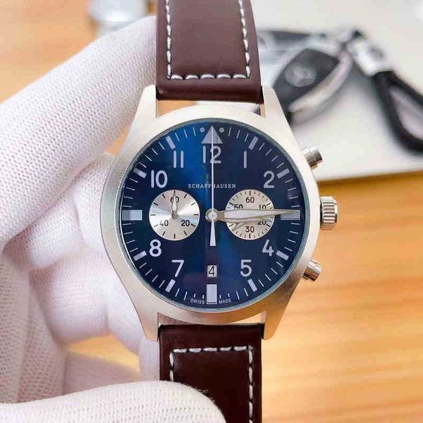 

designer luxury trend design calfskin strap waterproof men's movement multifunctional timing watch pilot 4 eg02, Slivery;golden