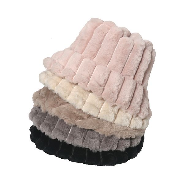 

wide brim hats bucket fashion women fake fur warm stripe lady autumn winter outdoor thick panama fisherman cap hat for 221122, Blue;gray