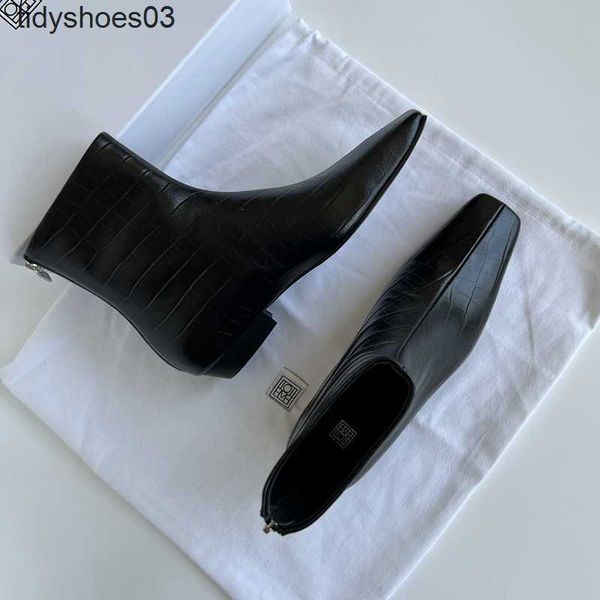

shoes women dress designers rois pure original the row short boots women's square head single boots high-grade black women's boots
