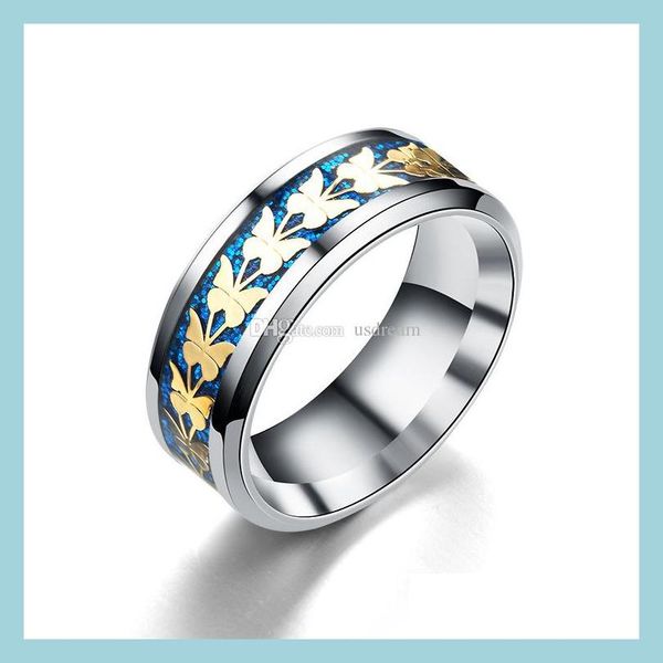 

band rings stainless steel butterfly ring band gold sequin engagement wedding rings fashion jewelry for women men gift drop delivery dhqtm, Silver
