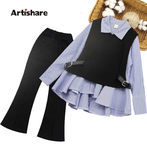 

clothing sets children clothes striped girls school vest blouse pants kids spring autumn tracksuits for 221121, White