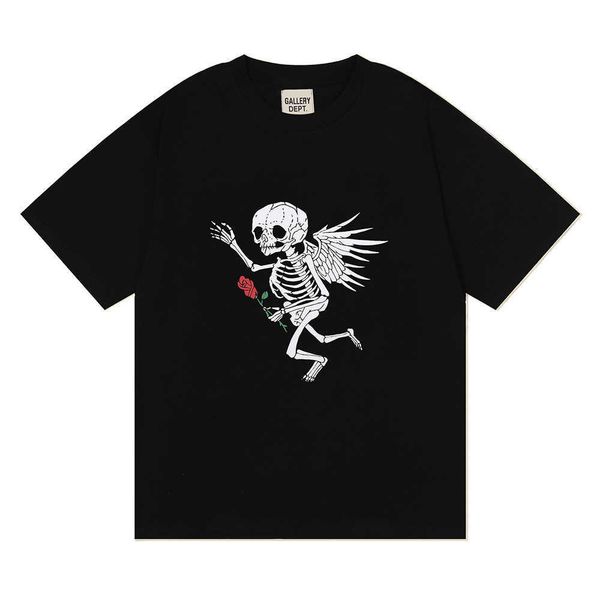 

men t-shirt gall dep cotton fashion designer casual brand angel skull print men's women's couple short sleeve round neck loose ove, White;black