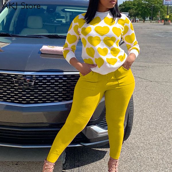 

women's two piece pant s pant cute sweet suits long sleeve heart shirt pocket set 221121, White