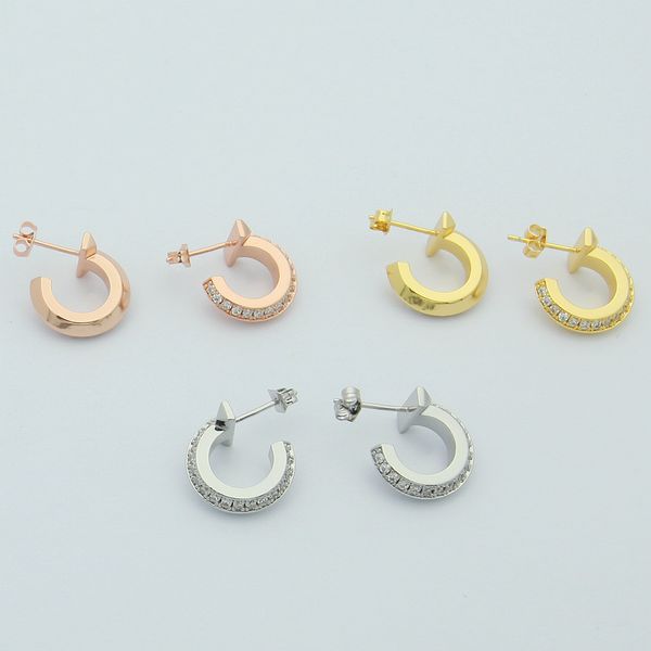 

womens c-ring earrings studs designer jewelry with drill studs gold/silvery/rose gold full brand as wedding christmas gift, Golden;silver