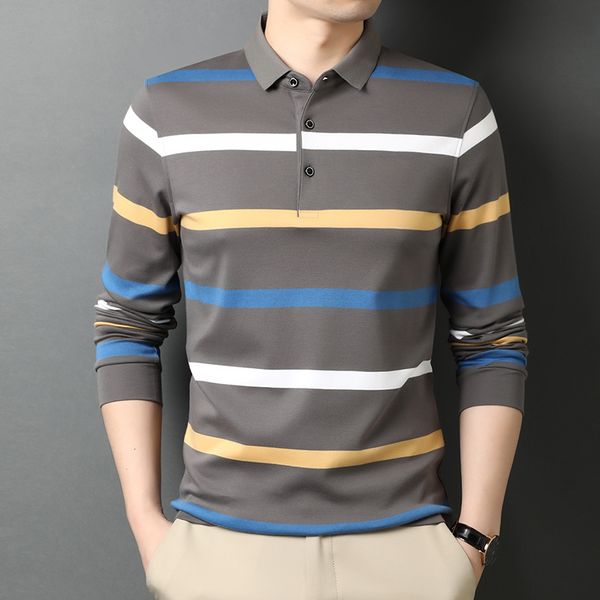 

men's polos grade fashion designer brand simple mens polo shirt trendy with long sleave stripped casual men clothes 221122, White;black
