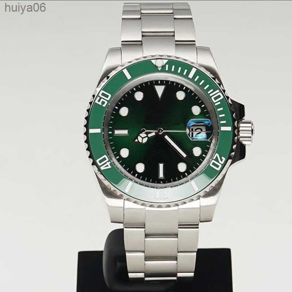 

40mm male wristwatch men automatic mechanical watch black blue green ceramic bezel stainless steel strap sapphire crystal waterproof huiya06, Slivery;brown