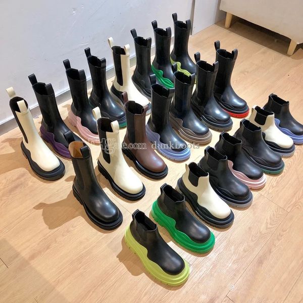 

designers bottegas winter boots tire chelsea leather winter booties martin boot men women anti-slip ankle wave colored rubber bottega platfo, Black
