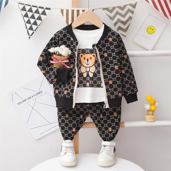 

spring children sport clothes baby boys girls zipper jacket t shirt pants 3pcs sets kids infant tracksuit234m, White