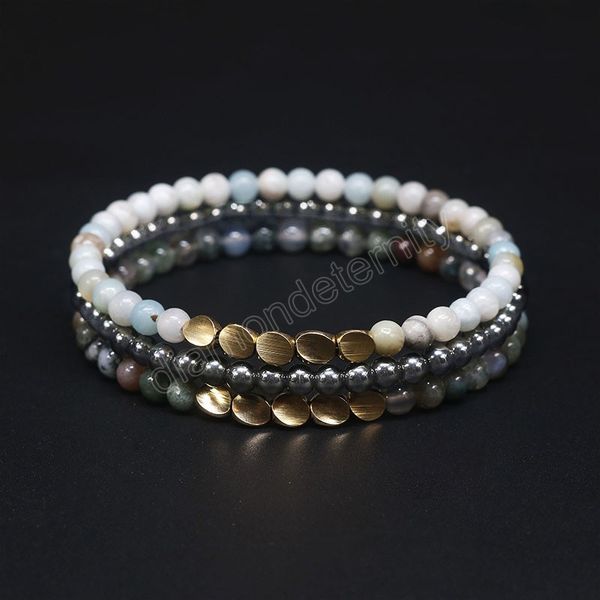

4mm natural indian onyx brass beads bracelet women balance healing magnetic hematite bracelet for men pulsera hombre, Golden;silver
