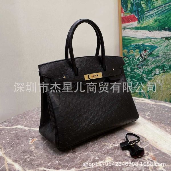 

handbags luxury designer birk genuine leather cons pure hand sewn women's bag portable south ostrich skin black with inside 90jr