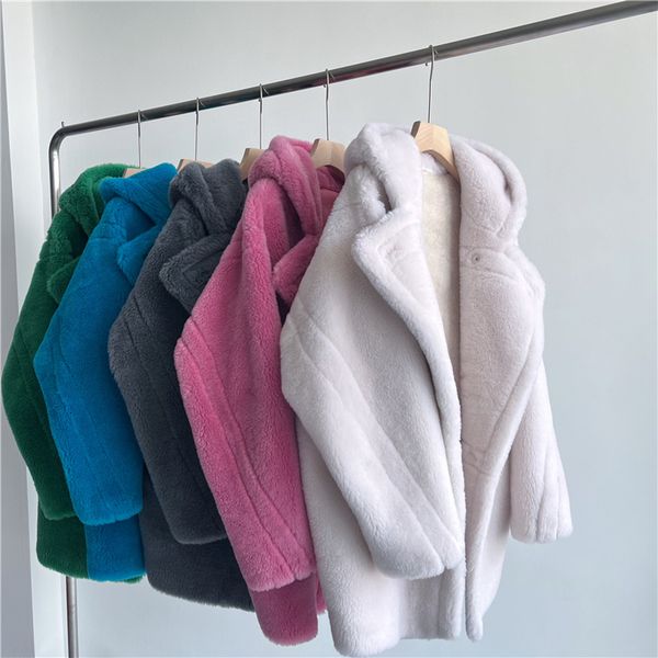 

womens fur faux winter style hooded real coat fashion sheep shearing coats luxury short solid f34 221122, Black