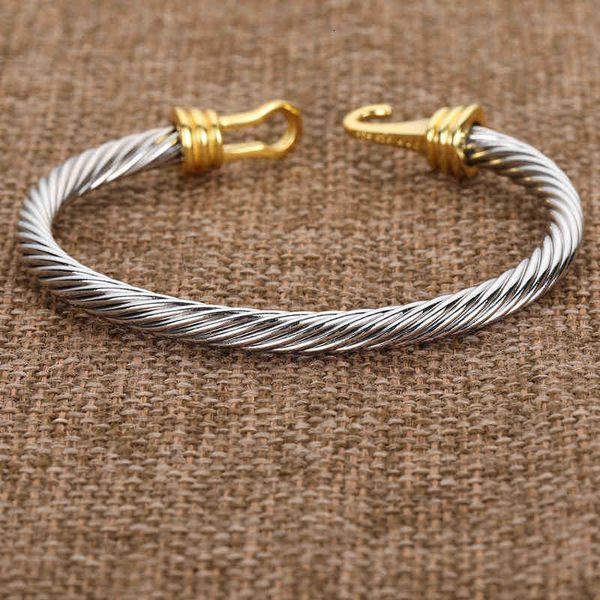 

silver twisted cuff bangle fashion men bracelets charm bracelet hook 5mm wire woman designer cable mens jewelry exquisite simple jewelry acc, Black